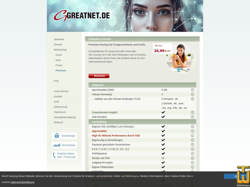 Taken on 23 July, 2026 screenshot of Webpaket Premium from greatnet.de