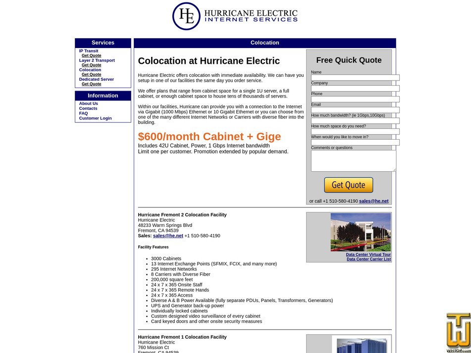 Taken on 12 July, 2026 screenshot of Cabinet + Gige from he.net