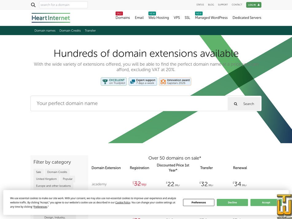 Taken on 19 March, 2026 screenshot of .com from heartinternet.uk