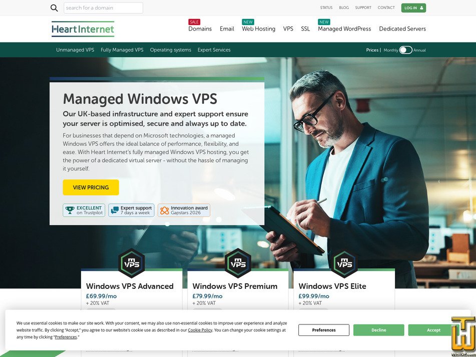 Taken on 19 March, 2026 screenshot of (Managed) Windows VPS Elite from heartinternet.uk