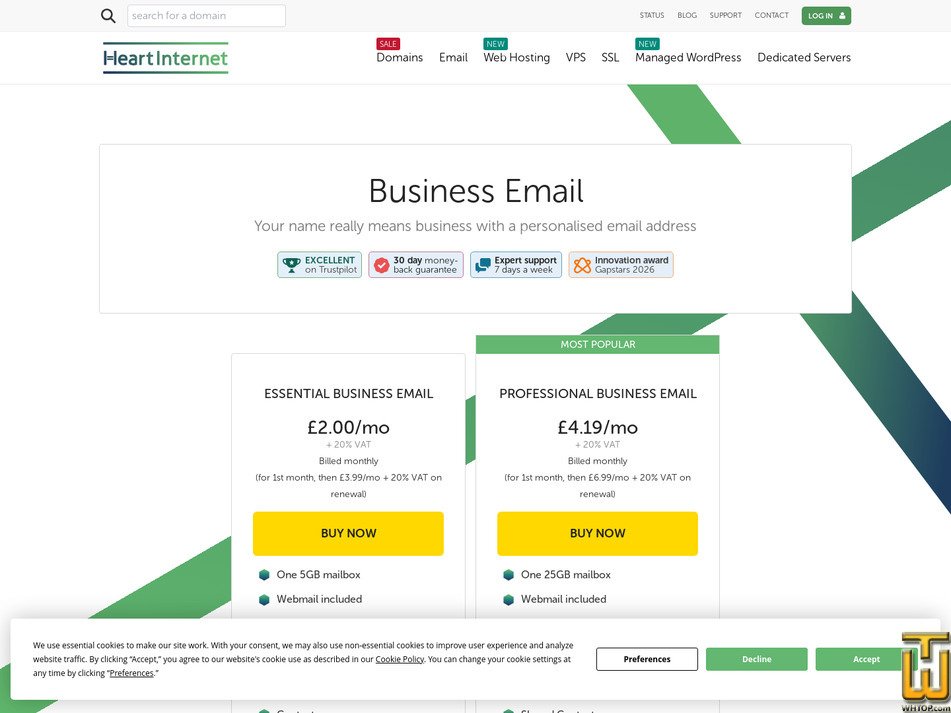 screenshot of 5 Professional Mailboxes from heartinternet.uk