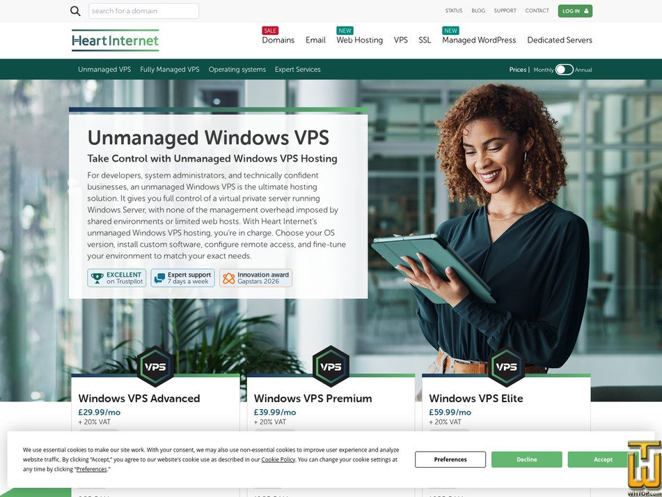 Taken on 19 March, 2026 screenshot of Windows VPS Advanced from heartinternet.uk