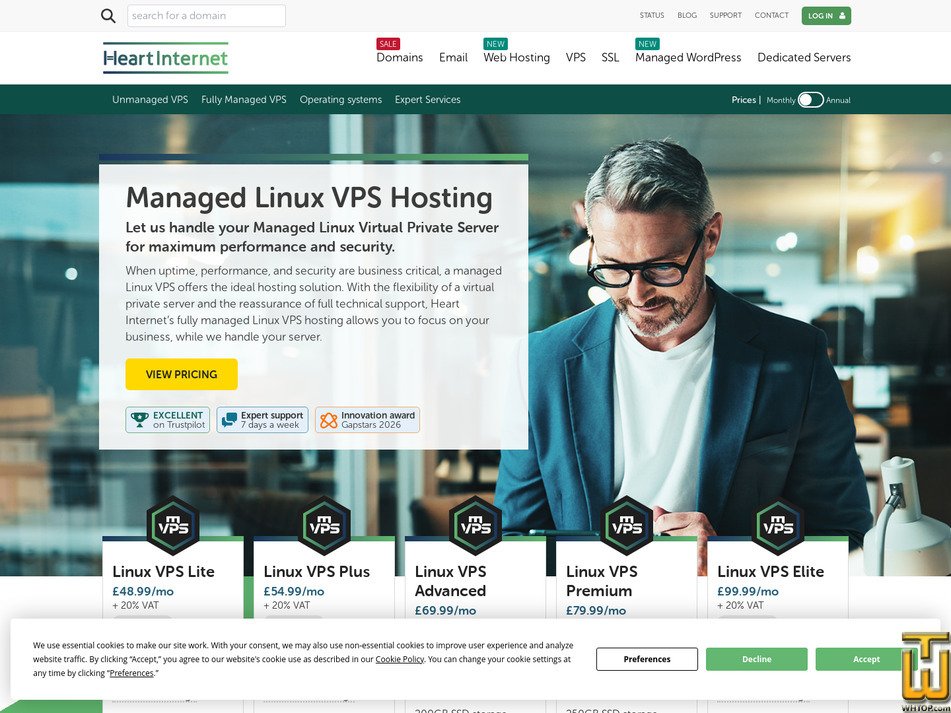 Taken on 19 March, 2026 screenshot of (Managed) Linux VPS Elite from heartinternet.uk