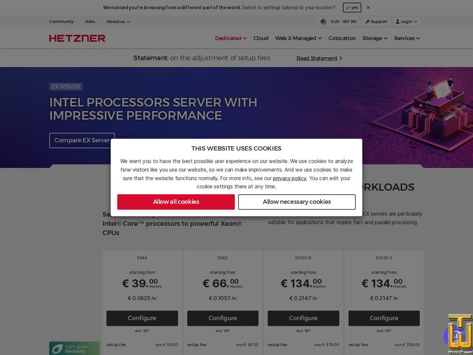 screenshot of Root Server EX63 from hetzner.com
