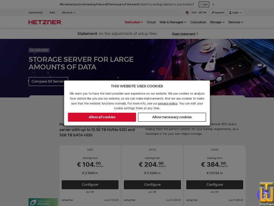 screenshot of Root Server SX135 from hetzner.com
