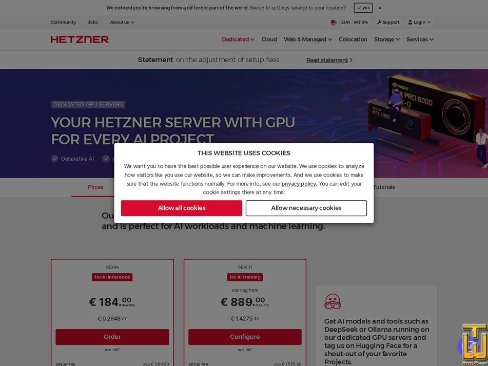 screenshot of GPU Server GEX131 from hetzner.com