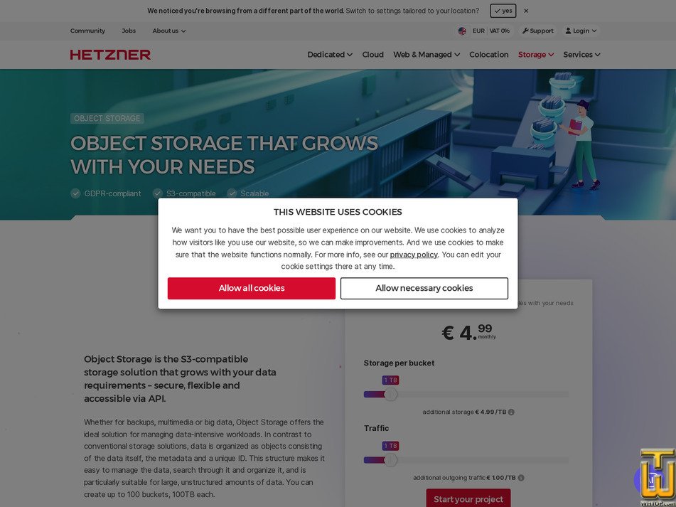 screenshot of Object Storage from hetzner.com
