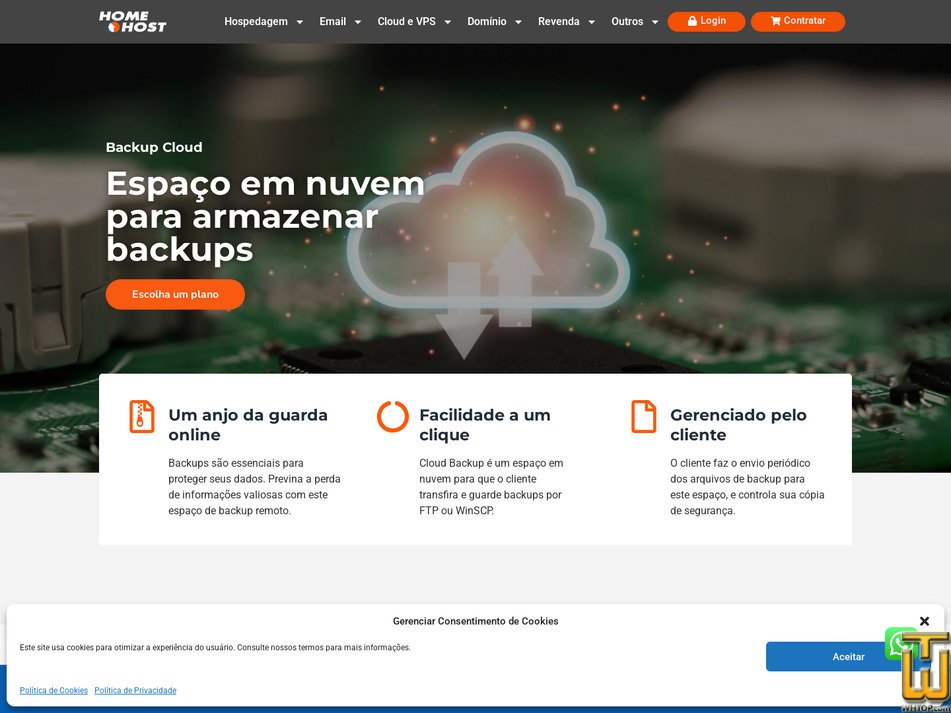 Taken on 16 June, 2026 screenshot of Backup não gerenciado from homehost.com.br