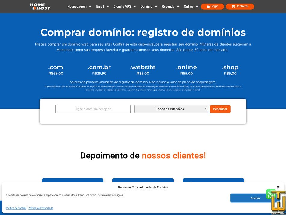 Taken on 16 June, 2026 screenshot of .com from homehost.com.br