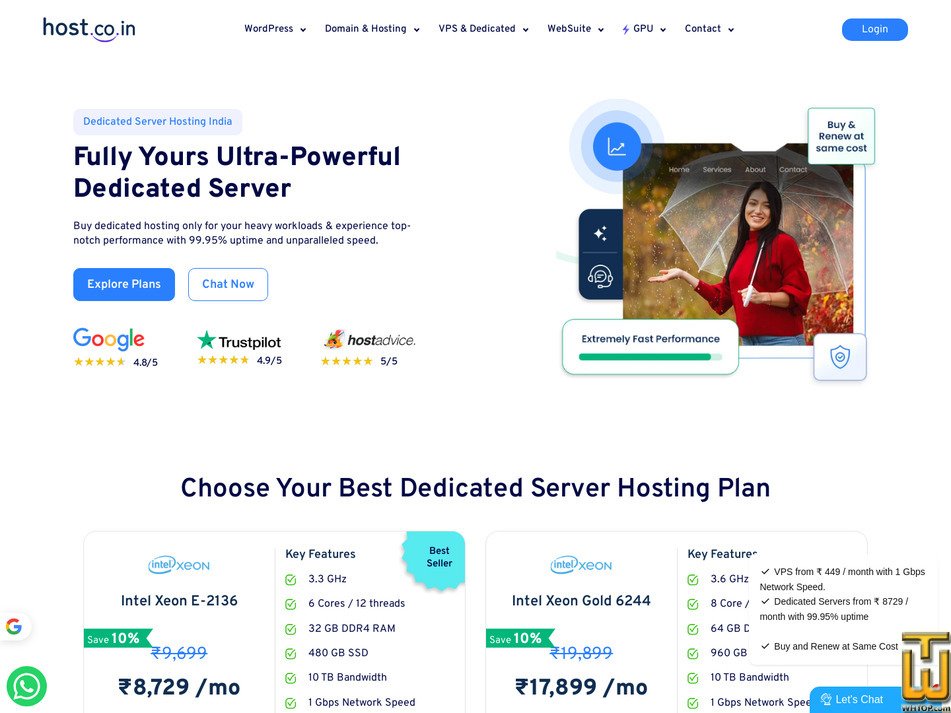 Taken on 17 September, 2026 screenshot of Dedicated Server Hosting from host.co.in