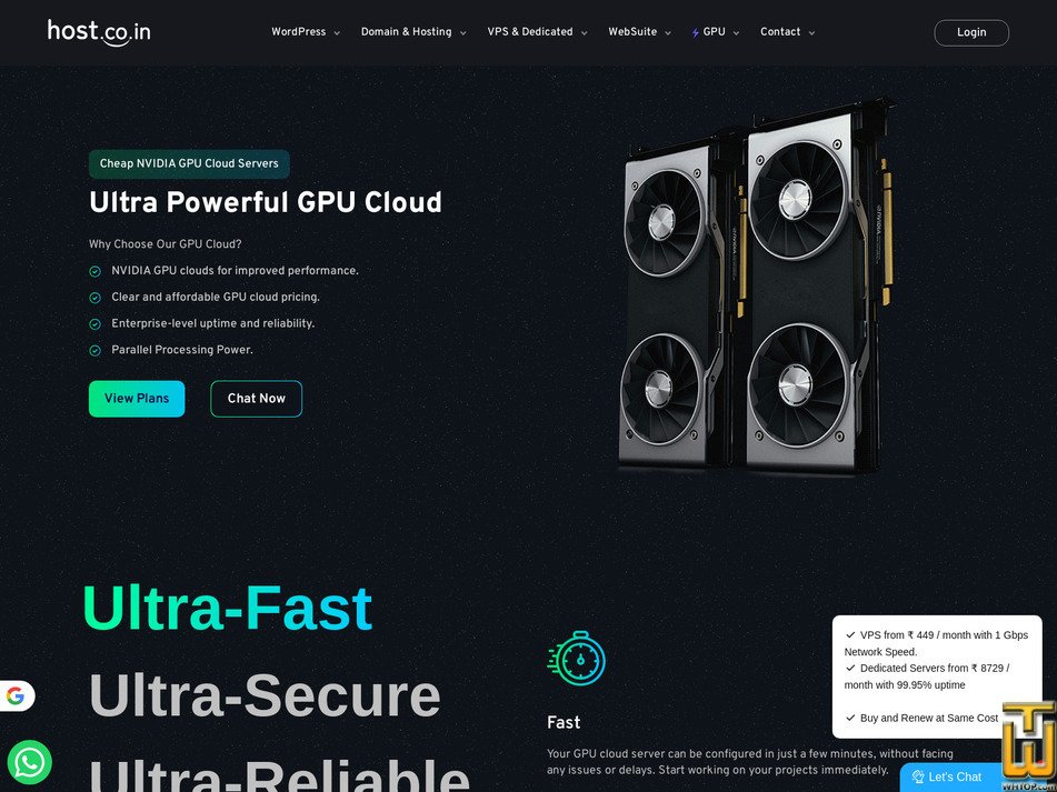 Taken on 18 September, 2026 screenshot of GPU Cloud Hosting from host.co.in