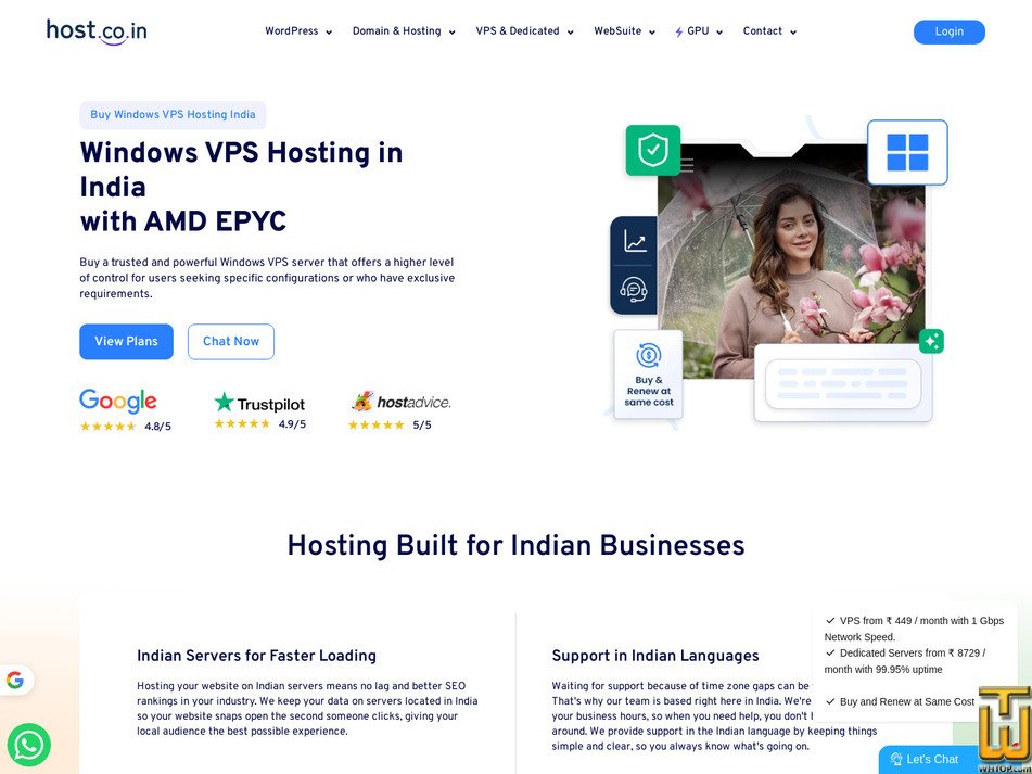 screenshot of Managed Windows VPS from host.co.in