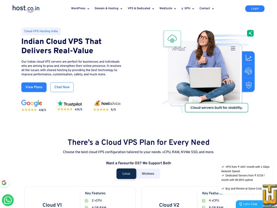 screenshot of Cloud VPS Hosting from host.co.in