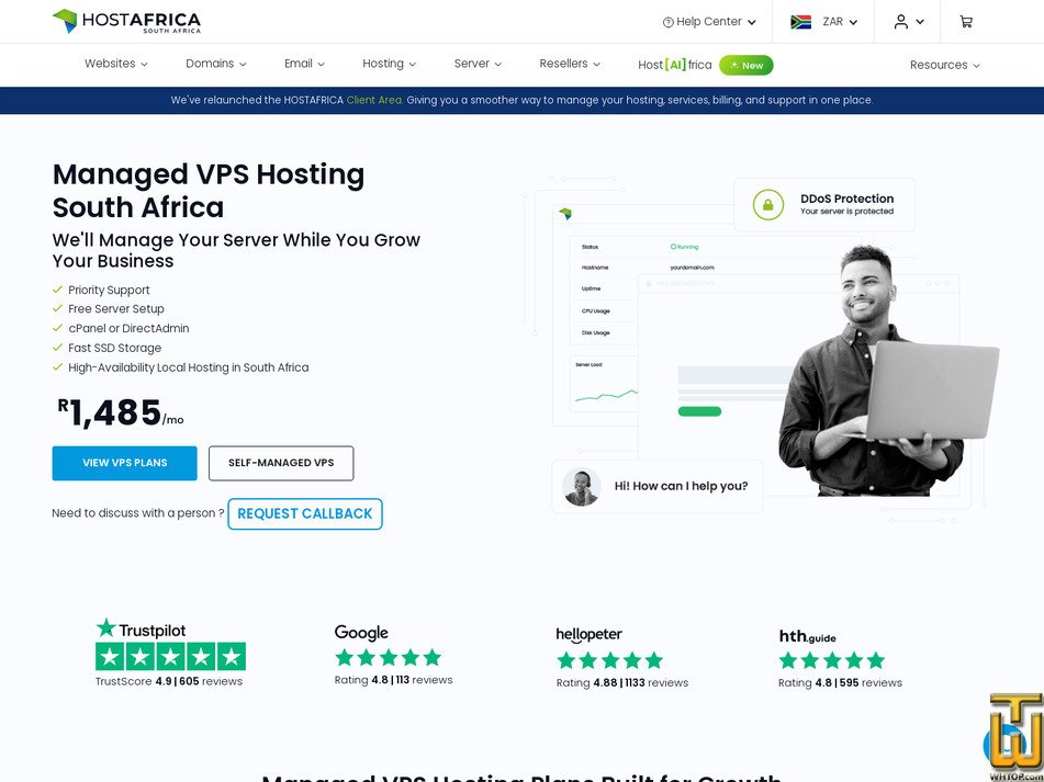 Taken on 17 July, 2026 screenshot of DA4 Managed VPS from hostafrica.co.za