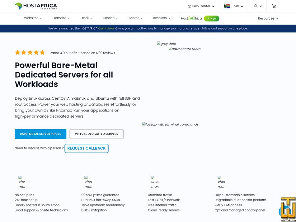 Taken on 17 July, 2026 screenshot of Metal Core Linux 12 from hostafrica.co.za