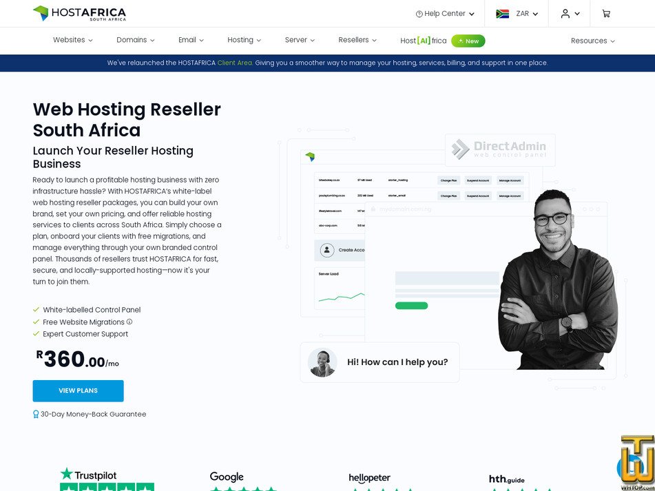 Taken on 17 July, 2026 screenshot of Reseller Power from hostafrica.co.za