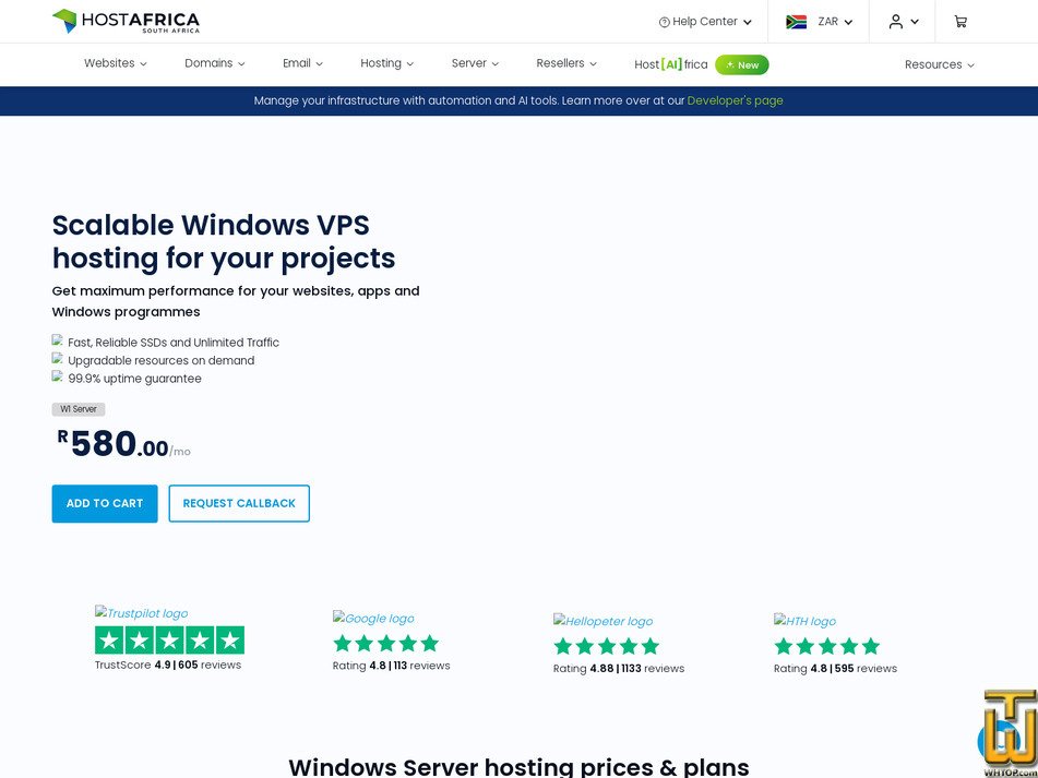 Taken on 17 July, 2026 screenshot of W6 Server from hostafrica.co.za