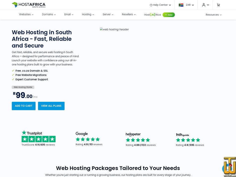 Taken on 3 August, 2026 screenshot of Web Hosting Power from hostafrica.co.za