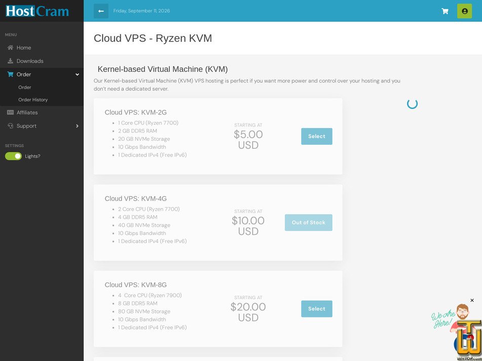 Taken on 11 September, 2026 screenshot of Cloud VPS: KVM-2G from hostcram.com