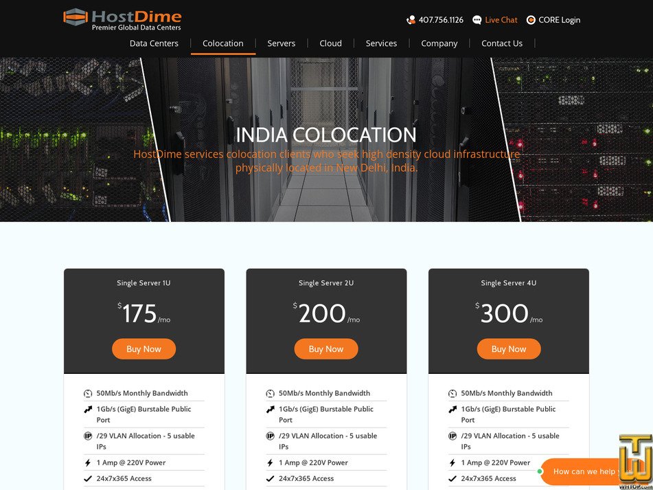 screenshot of 1/2 Cabinet (22U) Lockable from hostdime.com