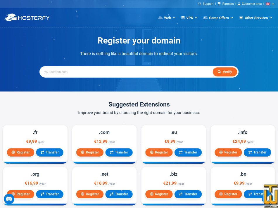 screenshot of .COM Domain from hosterfy.com