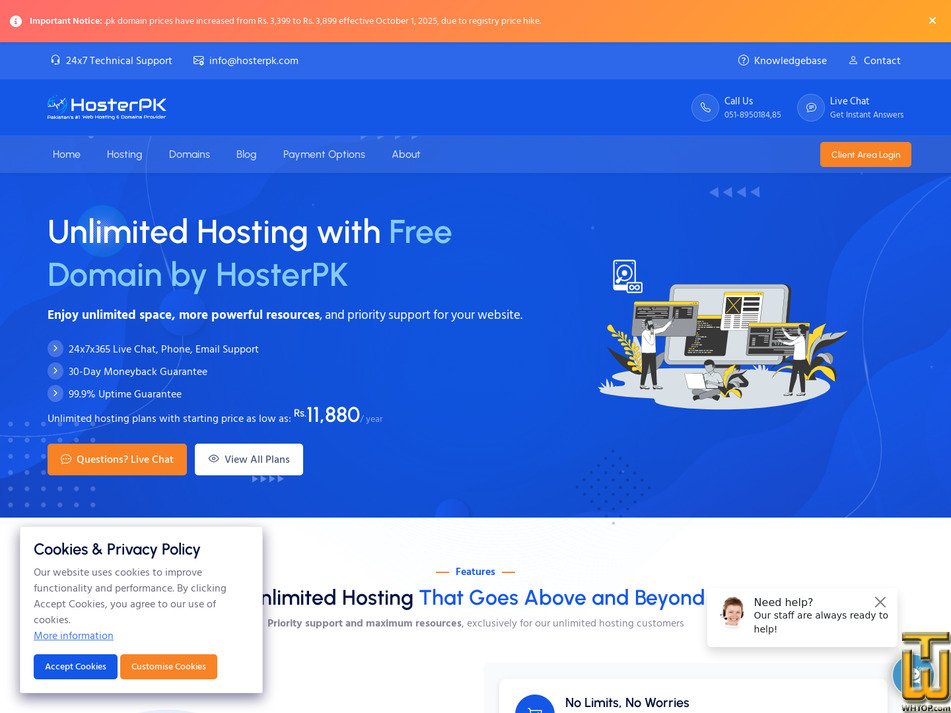 screenshot of Unlimited Plan III from hosterpk.com
