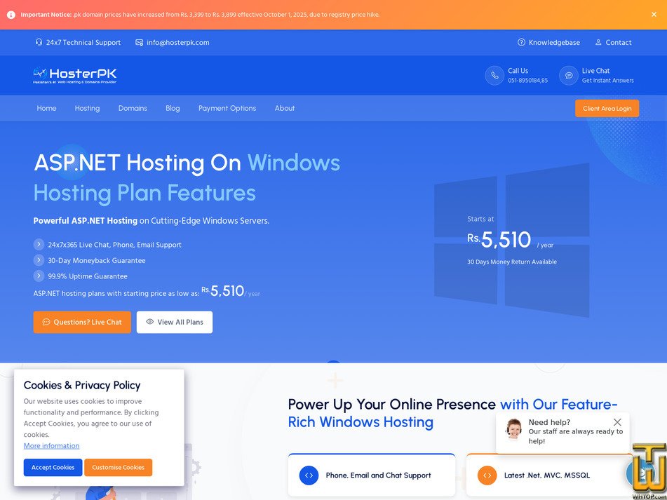 screenshot of ASP.NET Plan III from hosterpk.com