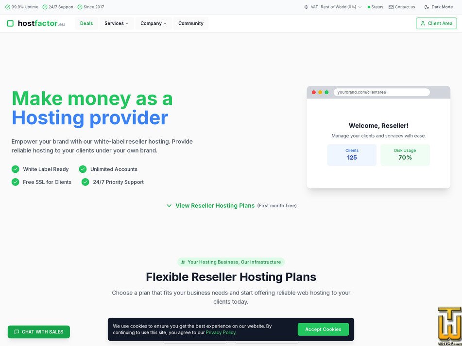 Taken on 22 July, 2026 screenshot of Reseller #50 from hostfactor.eu