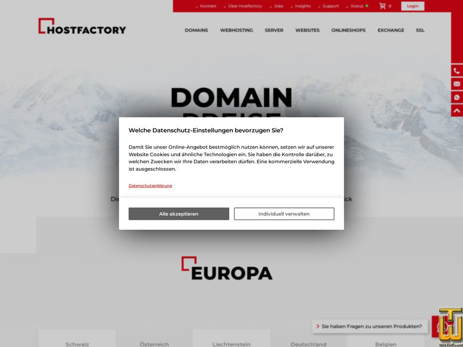 Taken on 14 May, 2026 screenshot of .com from hostfactory.ch