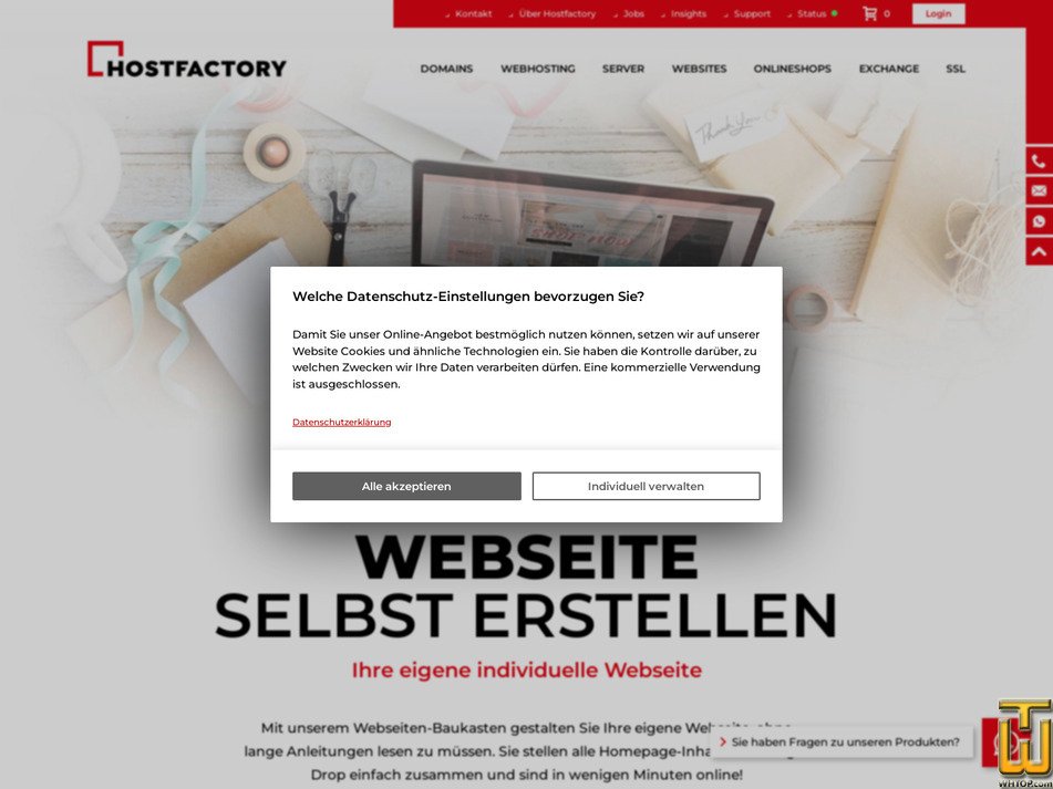 Taken on 15 May, 2026 screenshot of SiteJet from hostfactory.ch