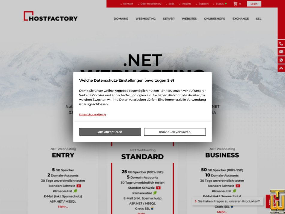 Taken on 14 May, 2026 screenshot of Standard from hostfactory.ch