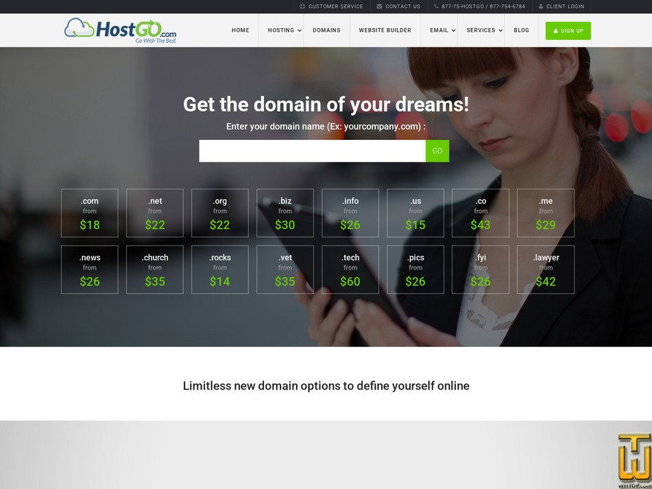 screenshot of .com Domain Registration from hostgo.com