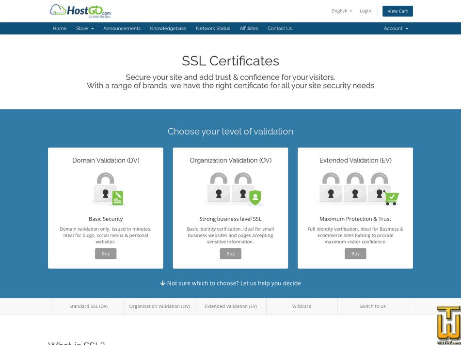 screenshot of RapidSSL (DV) from hostgo.com