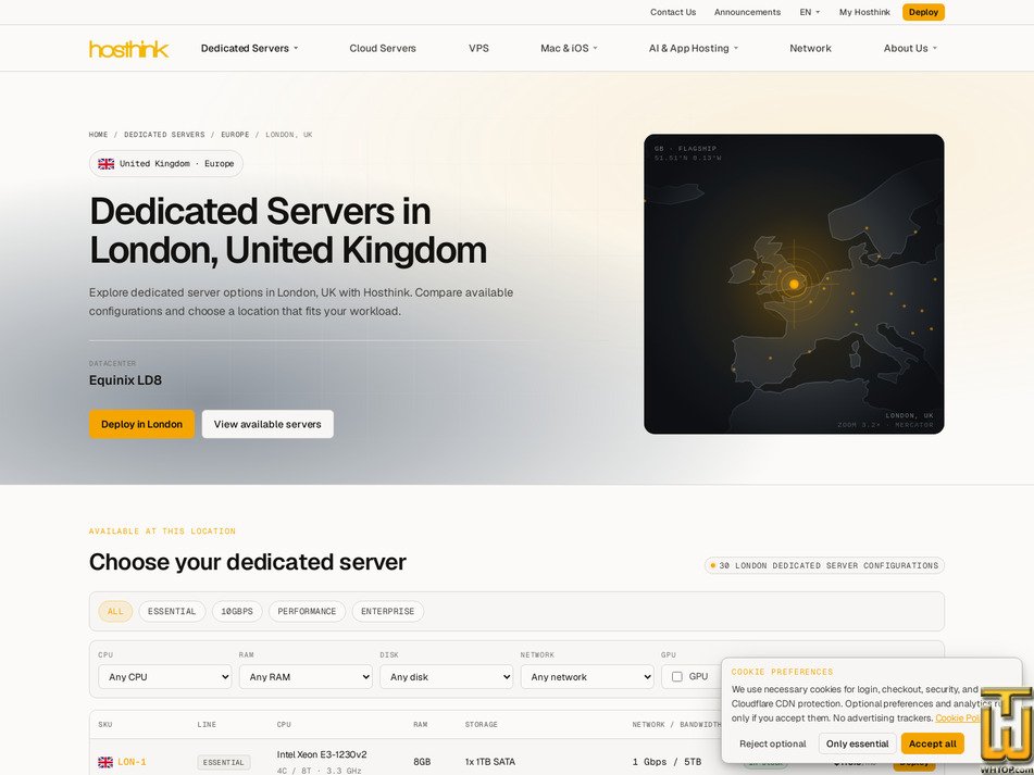 screenshot of LON-10G-UNM from hosthink.net