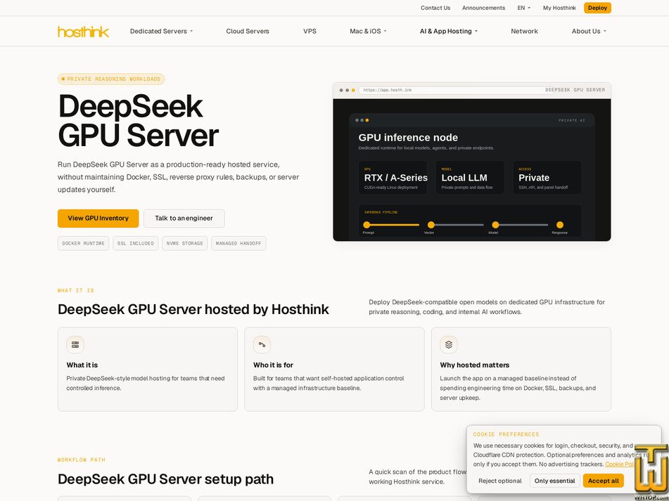 screenshot of DeepSeek GPU Server - GPU Starter from hosthink.net