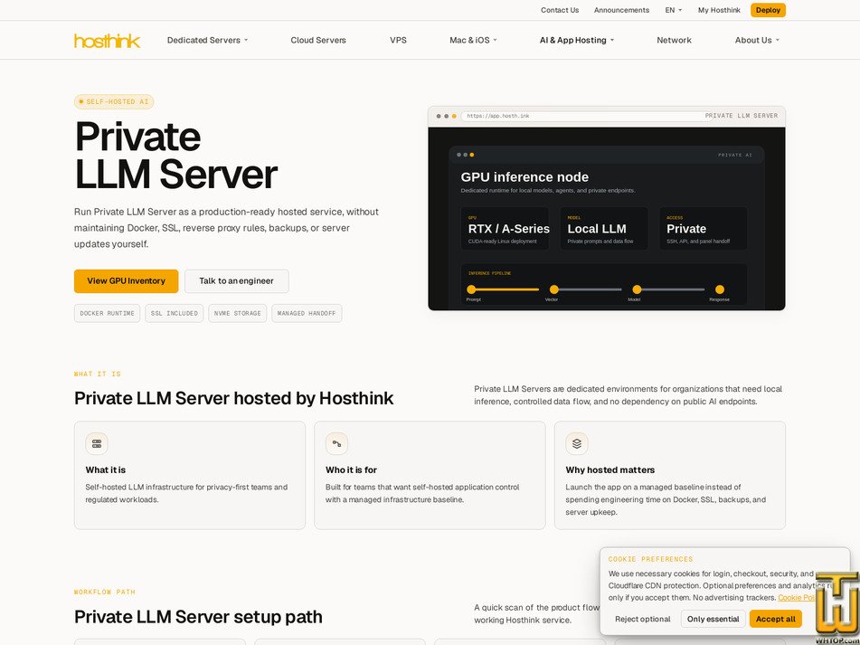 Taken on 21 September, 2026 screenshot of Private LLM Server - Private Starter from hosthink.net