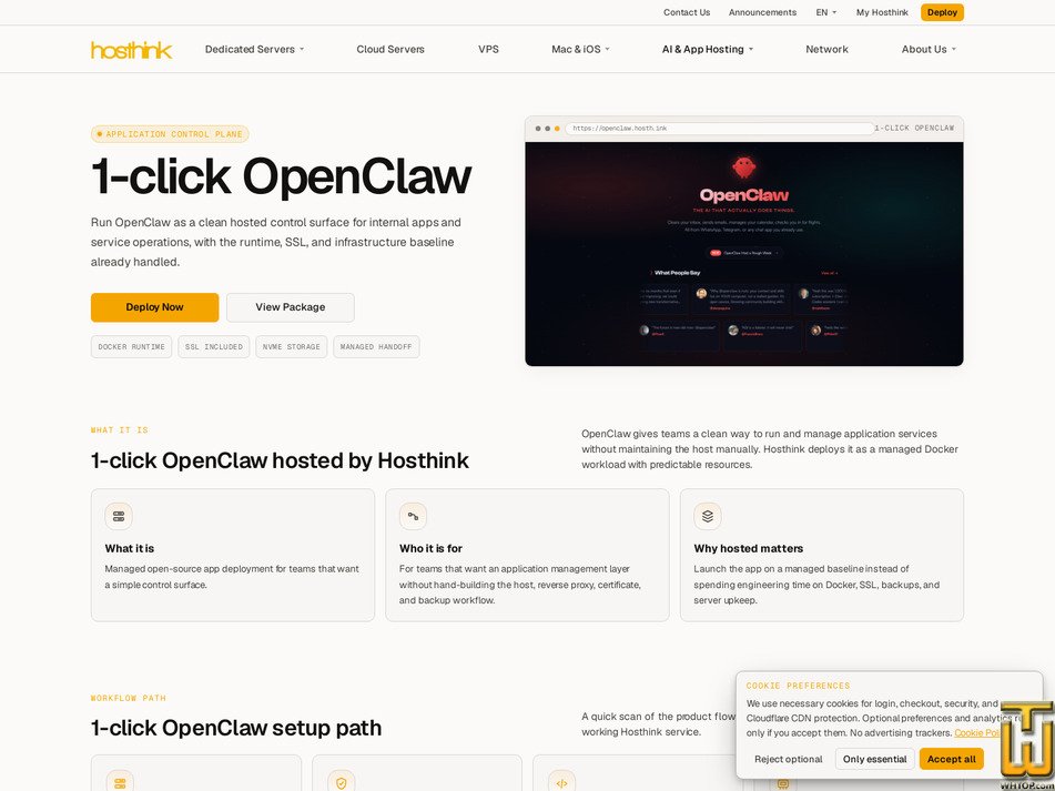 Taken on 21 September, 2026 screenshot of 1-click OpenClaw from hosthink.net