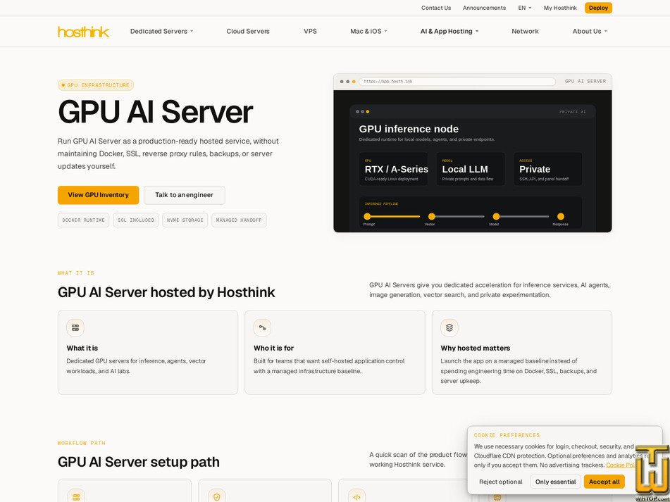 screenshot of GPU AI Server - GPU Starter from hosthink.net