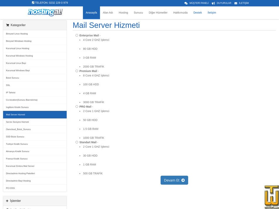Taken on 11 August, 2026 screenshot of Standard Mail Server from hostingal.com