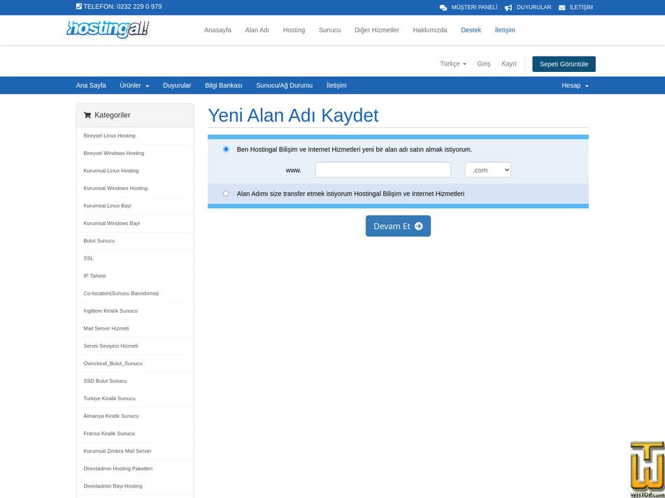 screenshot of .com from hostingal.com