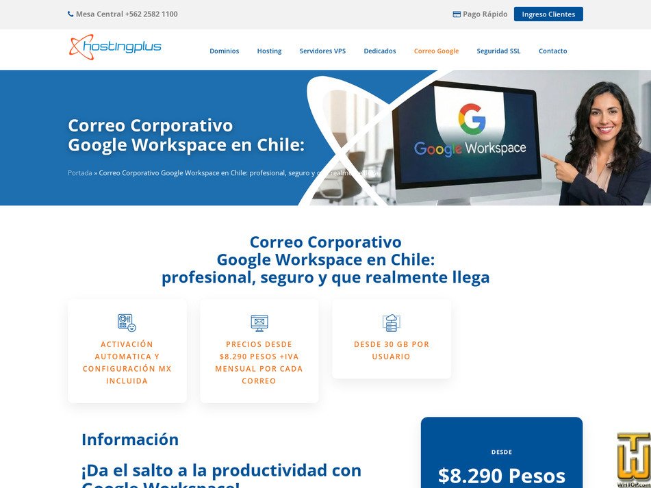 Taken on 26 April, 2026 screenshot of Google Workspace from hostingplus.cl