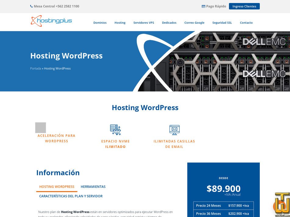 Taken on 26 April, 2026 screenshot of Hosting WordPress from hostingplus.cl