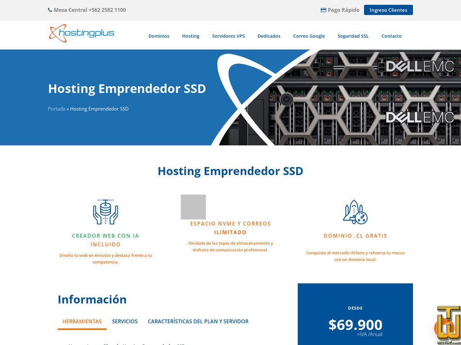 Taken on 26 April, 2026 screenshot of Hosting SSD Emprendedor from hostingplus.cl