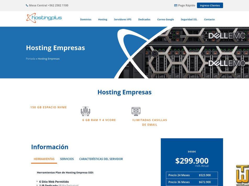 Taken on 26 April, 2026 screenshot of Hosting SSD Empresa from hostingplus.cl