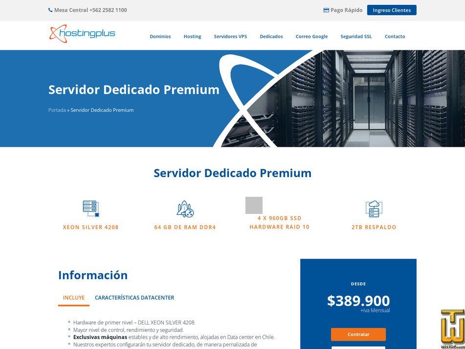 Taken on 26 April, 2026 screenshot of Servidor dedicado full from hostingplus.cl