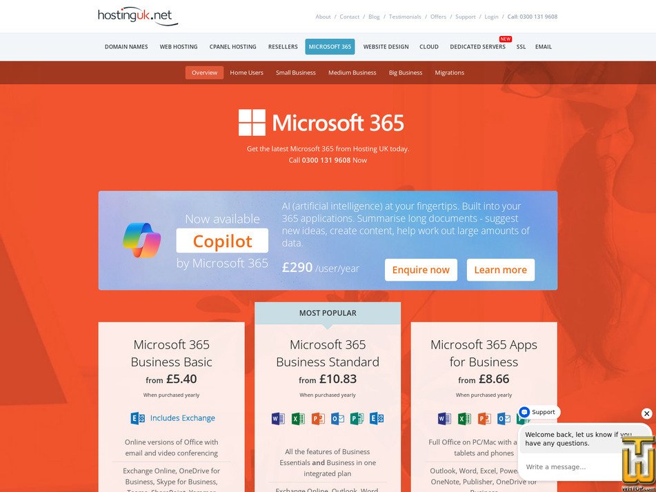 screenshot of Microsoft 365 Business Standard from hostinguk.net