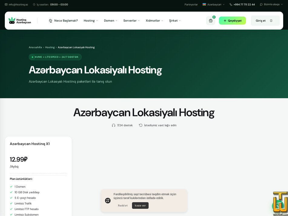 Taken on 15 September, 2026 screenshot of Azerbaijan Hosting X1 from hostinq.az