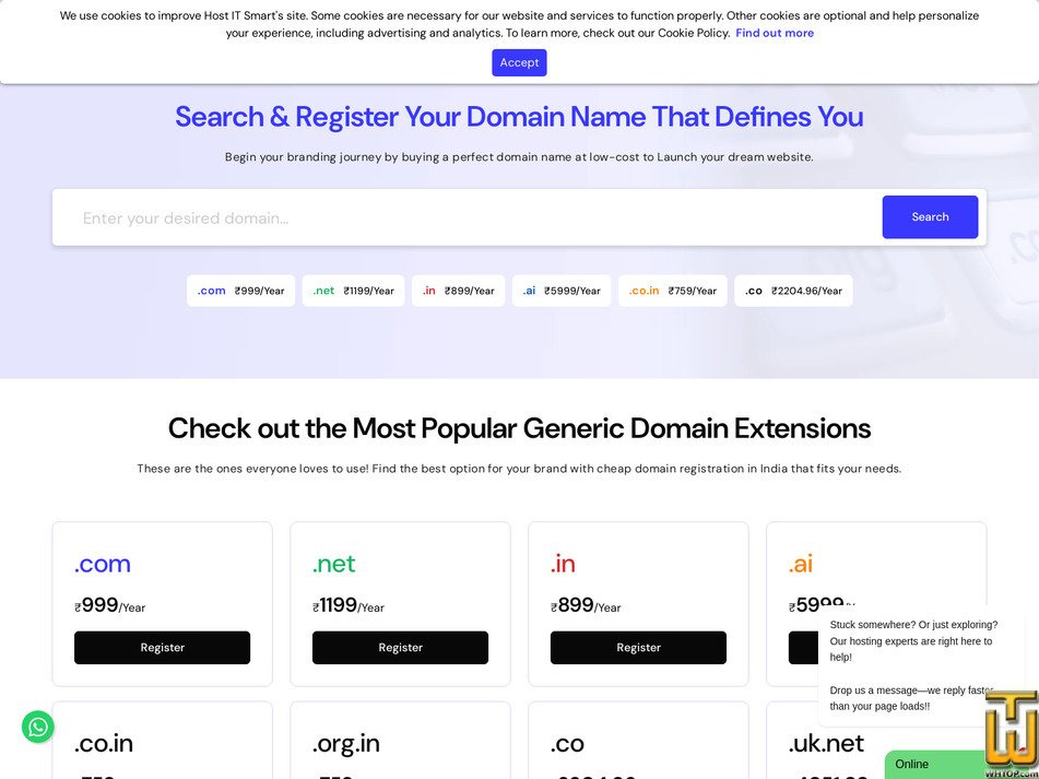 screenshot of .COM Domain Registration from hostitsmart.com