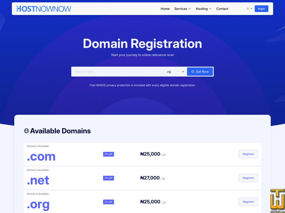 Taken on 21 April, 2026 screenshot of .com from hostnownow.com