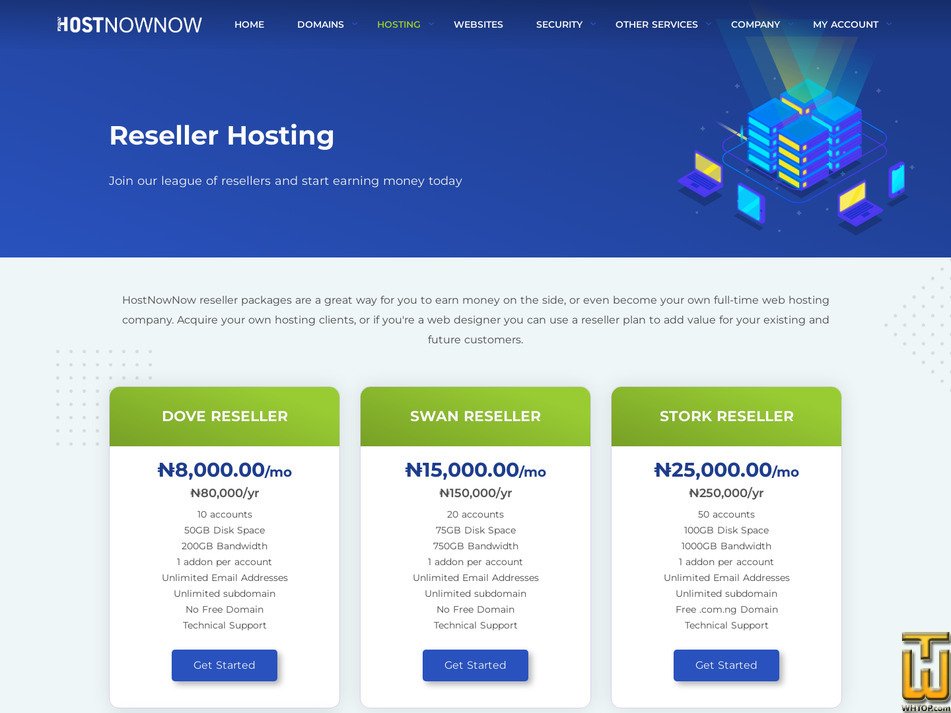 Taken on 21 April, 2026 screenshot of Dove Reseller from hostnownow.com